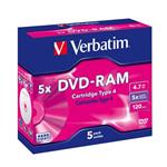 VERBATIM DVD-RAM 4,7GB 5x box 5pck/BAL + cartridge