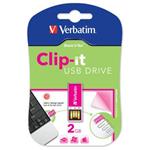 VERBATIM flashdisk 2GB USB 2.0 Clip-it Hot Pink