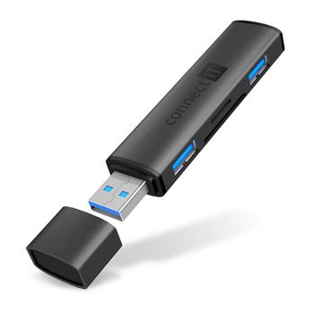 CONNECT IT COMPACT 4v1 USB-A hub + teka karet, (2xUSB-A 3.0, 1xSD, 1xMicroSD), extern, ANTRACITOV