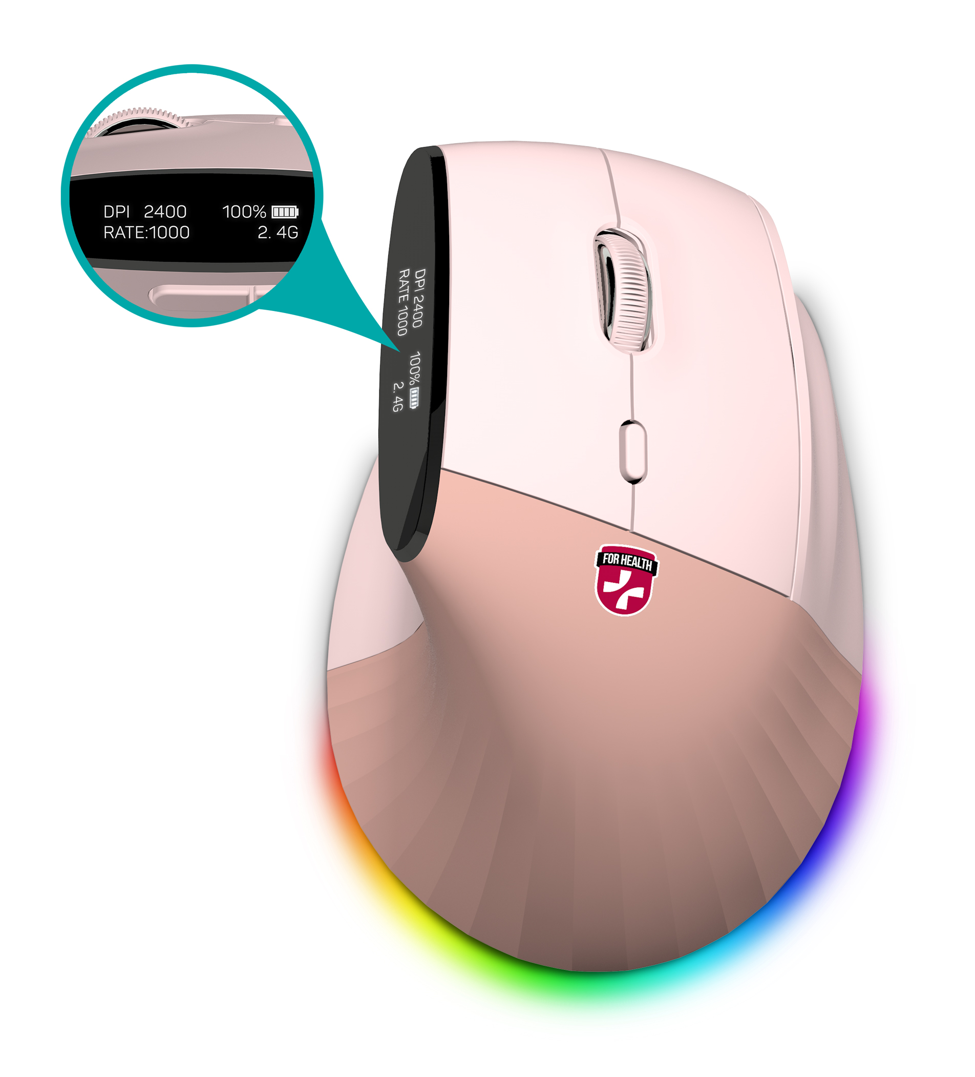 CONNECT IT FOR HEALTH ergonomická vertikální myš s displejem, bezdrátová, růžová