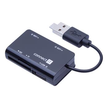 CONNECT IT OTG čtečka karet + USB hub microUSB/USB konektor SLIDE