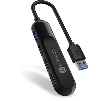 CONNECT IT USB-A hub USB 3.0, 4 porty, externí, ČERNÝ