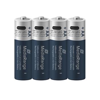 MediaRange nabjec USB-C Li-Ion baterie Mignon AA, 1,5V, 1400 mAh, 4ks