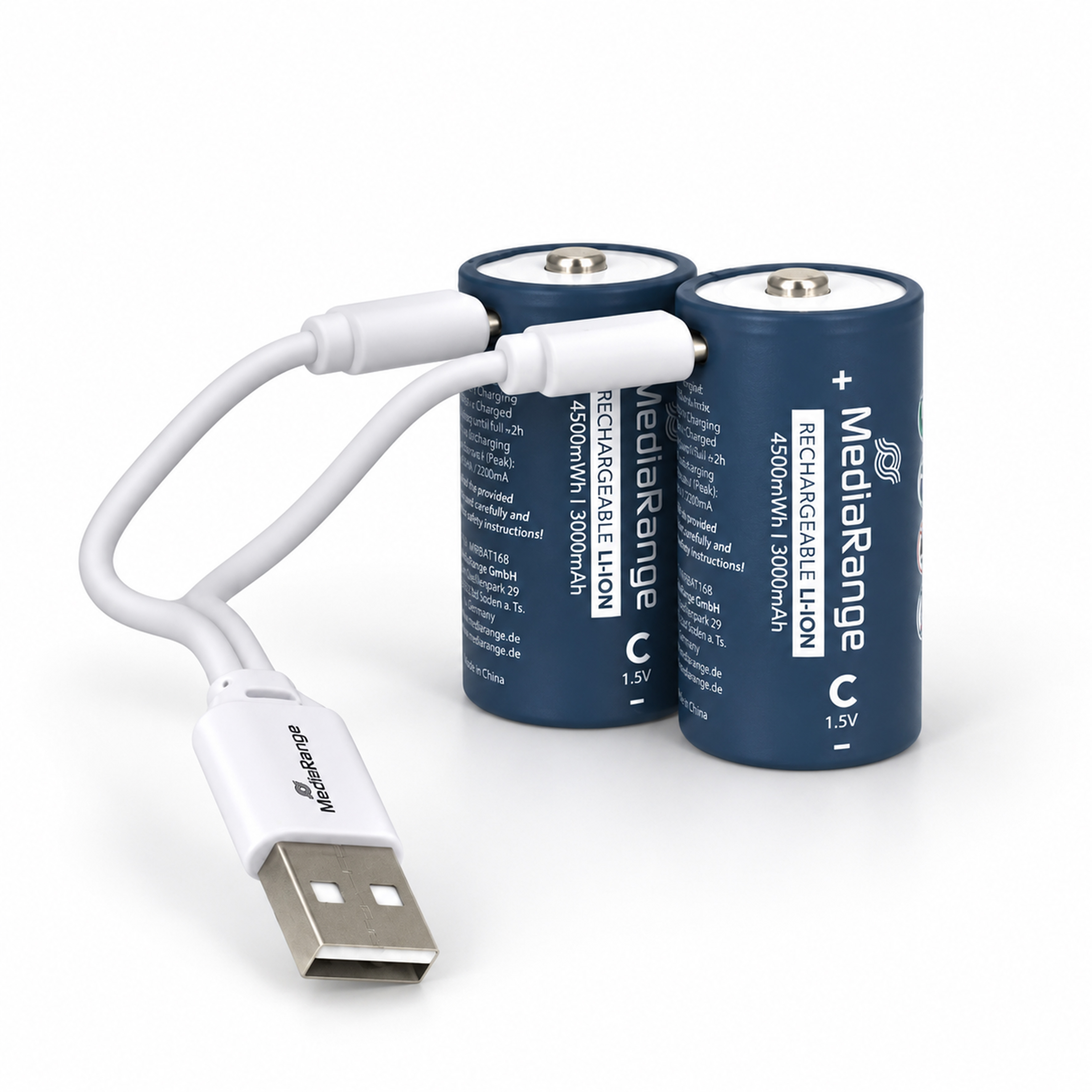 MediaRange nabíjecí USB-C Li-Ion baterie - typ C, 1.5V, 3000 mAh, 2ks
