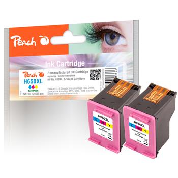Peach inkoustov npl barevn Twinpack, kompatibiln s HP, No 650 XL