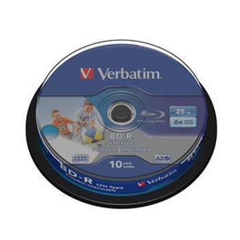 VERBATIM BD-R SL 25GB 6x WIDE PRINTABLE spindle 10pck/BAL