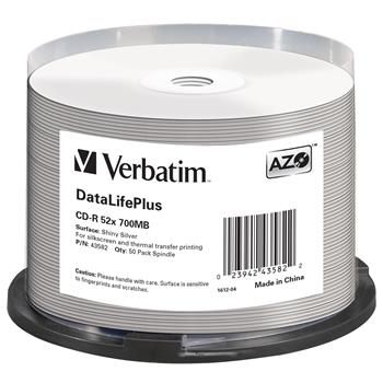 VERBATIM CD-R DataLifePlus 700MB, 52x, shiny silver thermal printable, spindle 50 ks