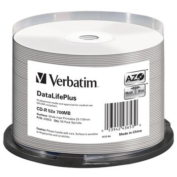 VERBATIM CD-R DataLifePlus 700MB, 52x, silver printable, spindle 50 ks