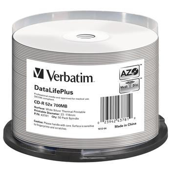 VERBATIM CD-R DataLifePlus 700MB, 52x, silver thermal printable, spindle 50 ks