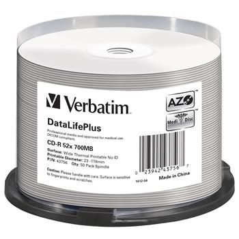 VERBATIM CD-R DataLifePlus 700MB, 52x, white thermal printable, spindle 50 ks