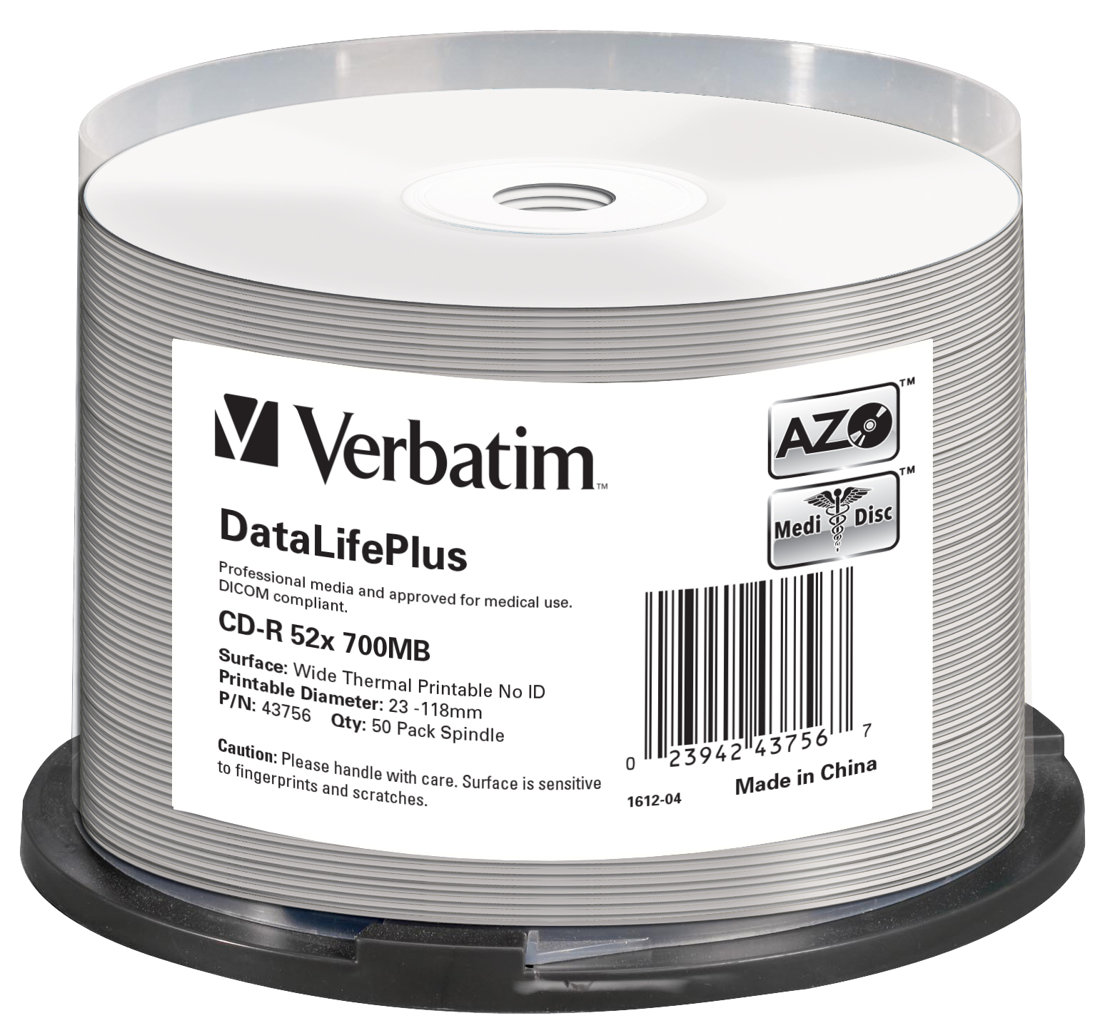 verbatim-cd-r-datalifeplus-700mb-52x-white-thermal-printable-spindle