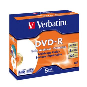 VERBATIM DVD-R 4,7GB 8x GOLD Arch. PRINT. box 5pck/BAL
