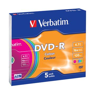 VERBATIM DVD-R AZO 4,7GB, 16x, colour, slim case 5 ks