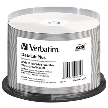 VERBATIM DVD-R DataLifePlus 4.7GB, 16x, printable, waterproof, spindle 50 ks