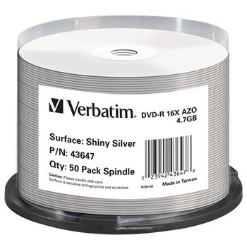 VERBATIM DVD-R DataLifePlus 4.7GB, 16x, shiny silver thermal printable, spindle 50 ks