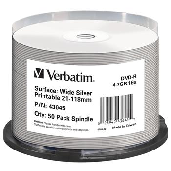 VERBATIM DVD-R DataLifePlus 4.7GB, 16x, silver inkjet printable, spindle 50 ks