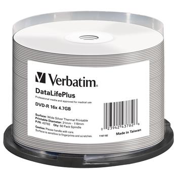 VERBATIM DVD-R DataLifePlus 4.7GB, 16x, silver thermal printable, spindle 50 ks