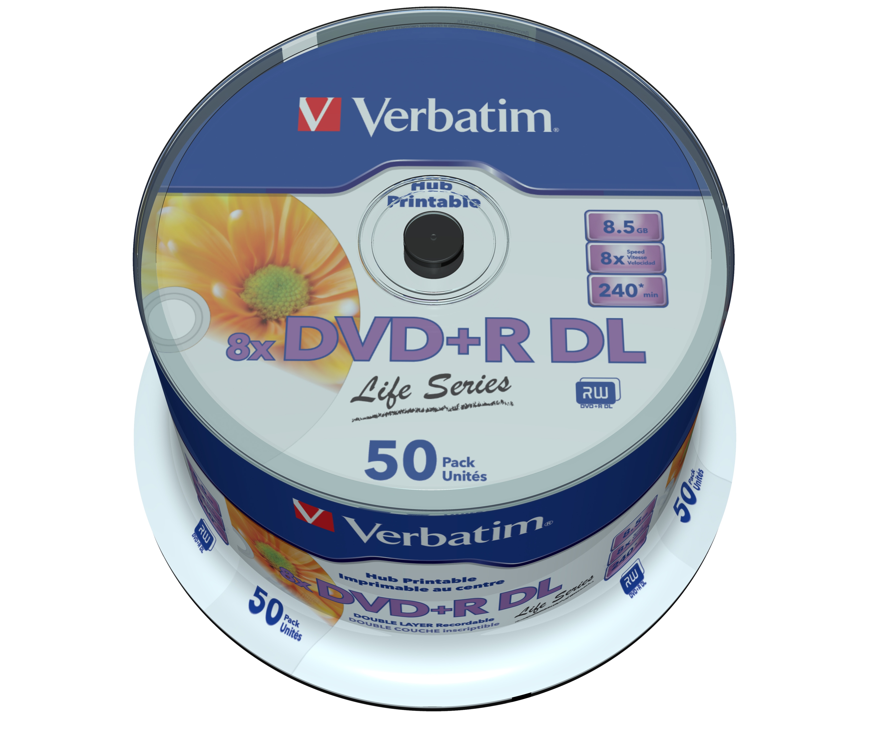 VERBATIM DVD+R DL AZO 8,5GB, 8x, printable, inverse stack, spindle 50