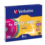 VERBATIM DVD+RW SERL 4,7GB, 4x, colour, slim case 5 ks