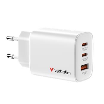 VERBATIM Essentials GaN nabjeka 65W - 2x USB-C PD 65W / 1x USB-A QC 3.0 - bl