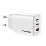 VERBATIM Essentials GaN nabjeka 65W - 2x USB-C PD 65W / 1x USB-A QC 3.0 - bl