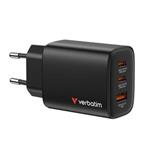 VERBATIM Essentials GaN nabjeka 65W - 2x USB-C PD 65W / 1x USB-A QC 3.0 - ern