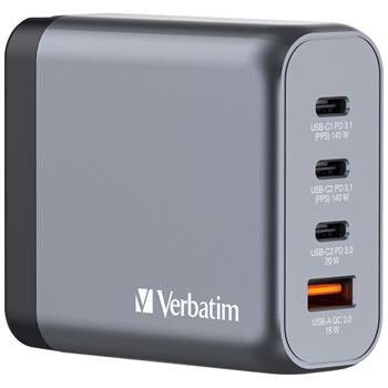 VERBATIM GNC-140 GaN nabjeka 140W - 3x USB-C PD 140/20W / 1x USB-A QC 3.0