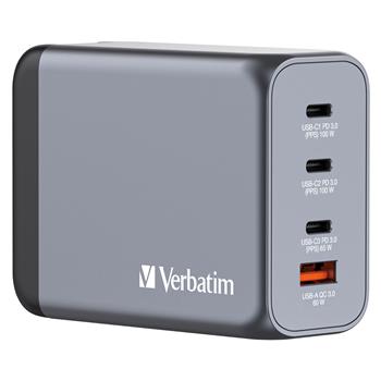 VERBATIM GNC-200 GaN nabjeka 200W - 3x USB-C PD 100/65W / 1x USB-A QC 3.0