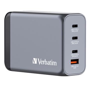 VERBATIM GNC-240 GaN nabjeka 240W - 3x USB-C PD 140/100/65W / 1x USB-A QC 3.0