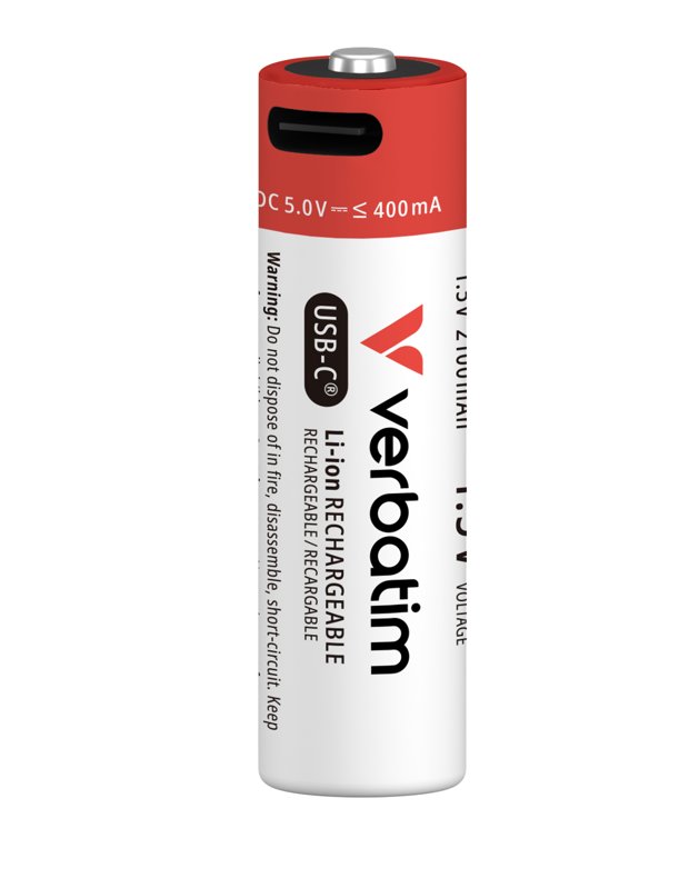 VERBATIM nabíjecí USB-C Li-Ion baterie Mignon AA, 1,5V, 2100 mAh, 4ks