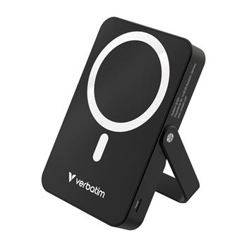 VERBATIM POWERBANKA 10000 mAh - Charge n Go Stand, magnetick stojnek, bezdrtov/MagSafe, USB-C, ern