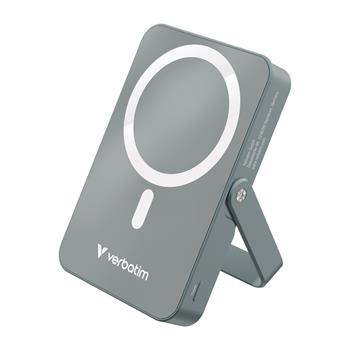VERBATIM POWERBANKA 10000 mAh - Charge n Go Stand, magnetick stojnek, bezdrtov/MagSafe, USB-C, ed