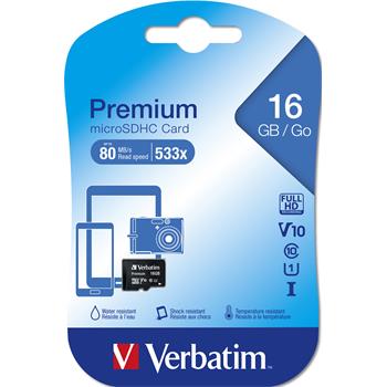 VERBATIM Premium microSDHC 16GB UHS-I V10 U1 (bez adaptéru)