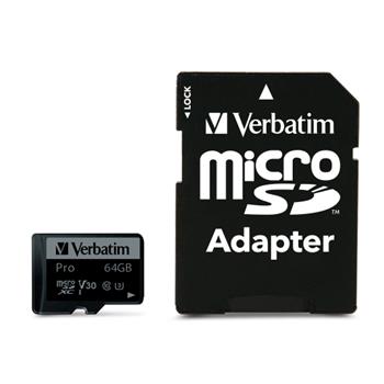 VERBATIM Pro microSDXC 64GB UHS-I V30 U3 + SD adaptér