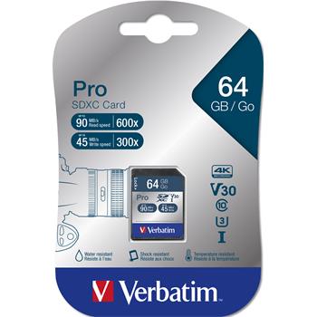 VERBATIM Pro SDXC 64GB UHS-I V30 U3