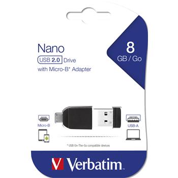 VERBATIM Store 'n' Stay NANO 8GB USB 2.0 + OTG adapter ern
