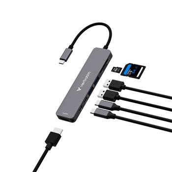VERBATIM USB-C ESSENTIALS MULTIPORT HUB 7 PORT - 2x USB-A 3.2 GEN 1 / HDMI / USB-C PD / USB-C 3.2 Gen 1 / SD / microSD
